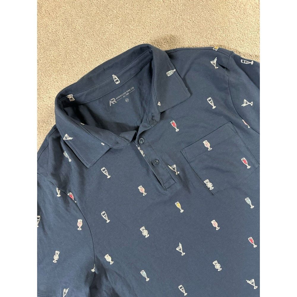 NWT American Rag Men's Sz XXL Cocktail Martini Allover Print Polo Shirt Blue